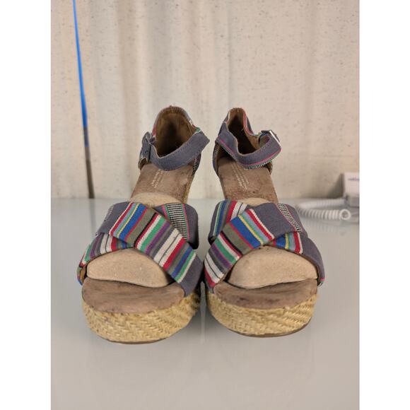 TOMS Women's Casual Wedge Sandals Blue Stripe Fabric Ankle Strap Platform Size 9 - Picture 9 of 9